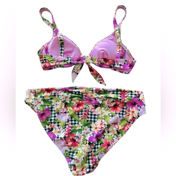 Bleu Rod Beattie 2 Piece Bikini Set Top Bottom Swimsuit Floral Gingham Size M/L - Picture 2 of 5
